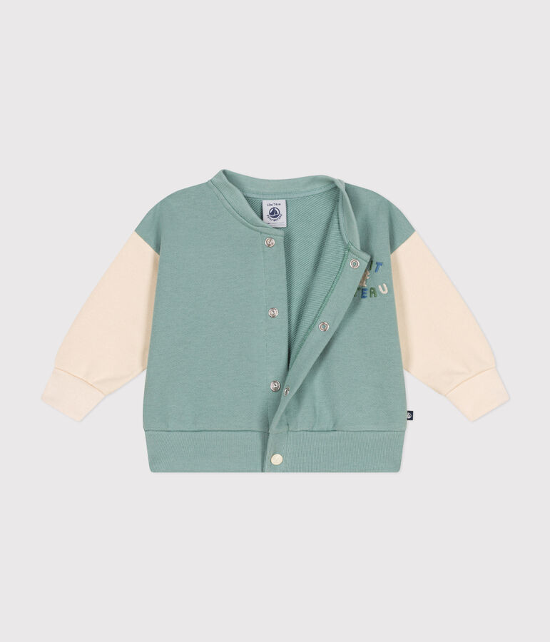 Babies' varsity-style fleece jacket green/ecru