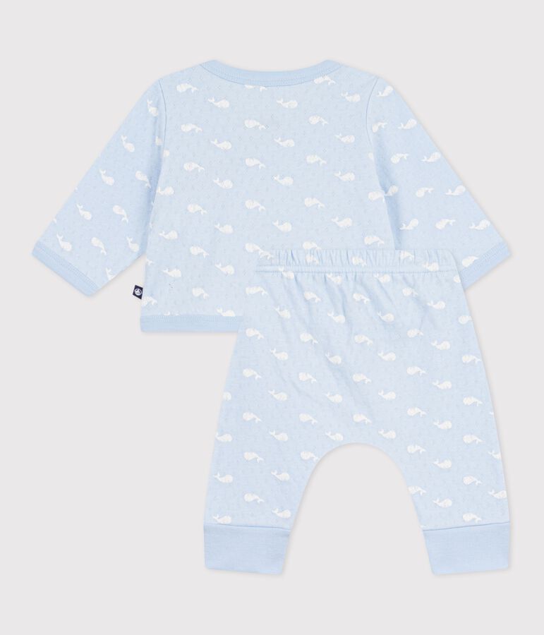 Babies' long two-piece whale print set in cotton TOUDOU blue/MILK