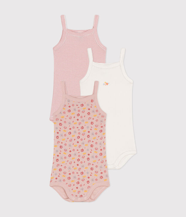 Babies' Floral Cotton Bodysuits with Straps - 3-Pack multicolor