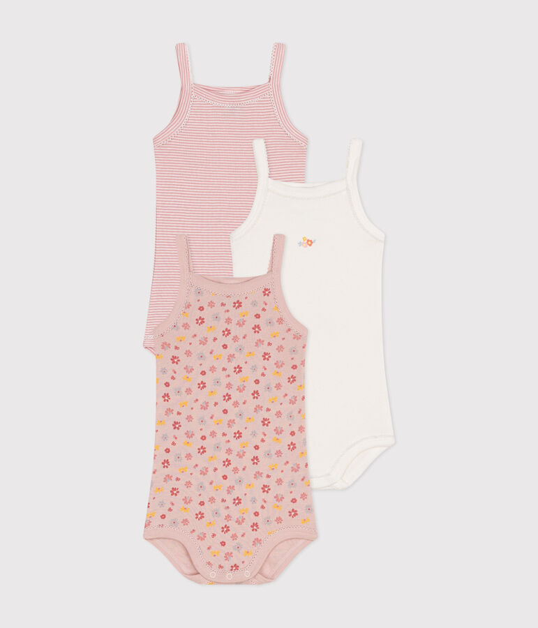 Babies' Floral Cotton Bodysuits with Straps - 3-Pack variante 1