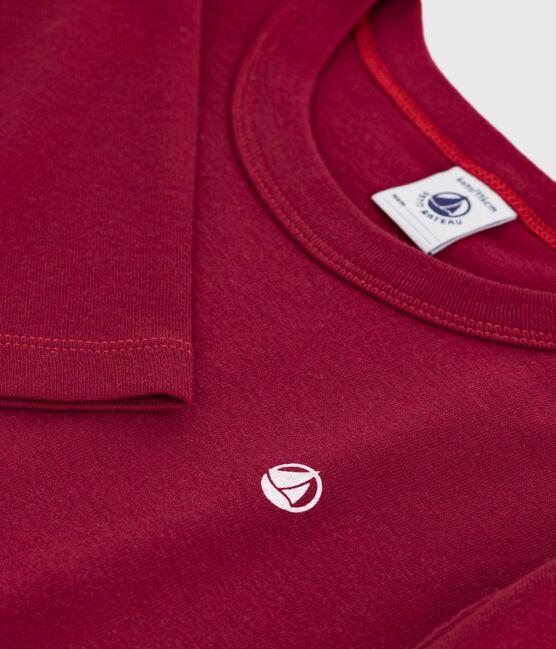 Children's long-sleeved plain cotton T-shirt AMARANTE
