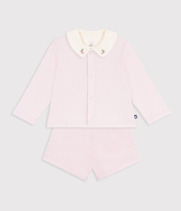Babies' three-piece set in cotton with embroidery on the collar BARELY