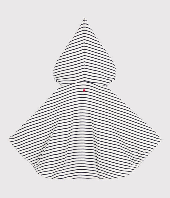 Babies' Sailor Striped Cotton Cape With Hood MARSHMALLOW white/SMOKING blue