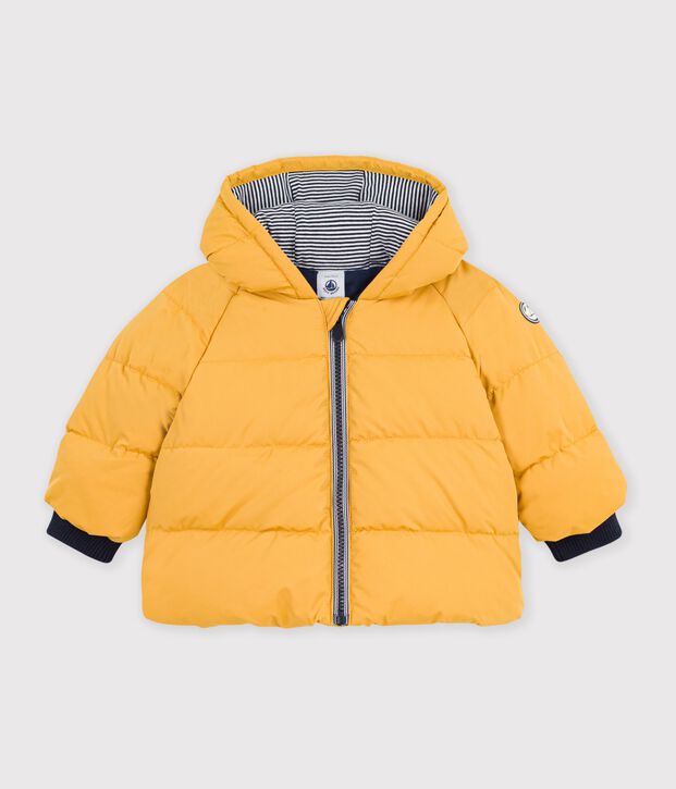Babies' puffer jacket in plain polyester yellow