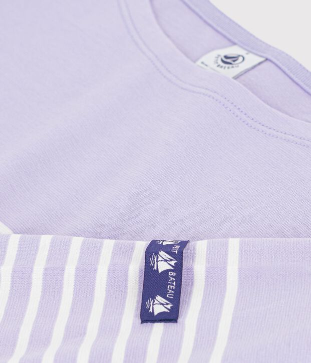 Women's cotton Breton T-shirt top purple/ecru