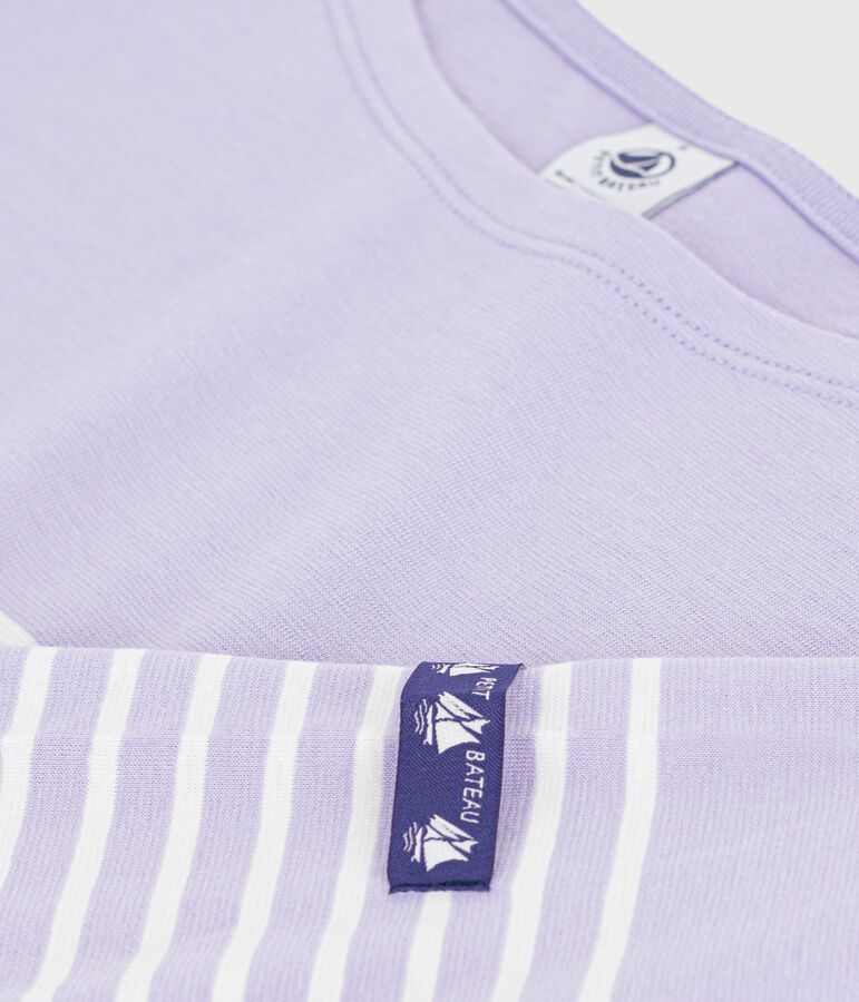 Women's cotton Breton T-shirt top purple/ecru