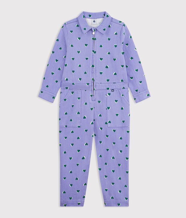Children's cotton jumpsuit printed with hearts purple/multicolor