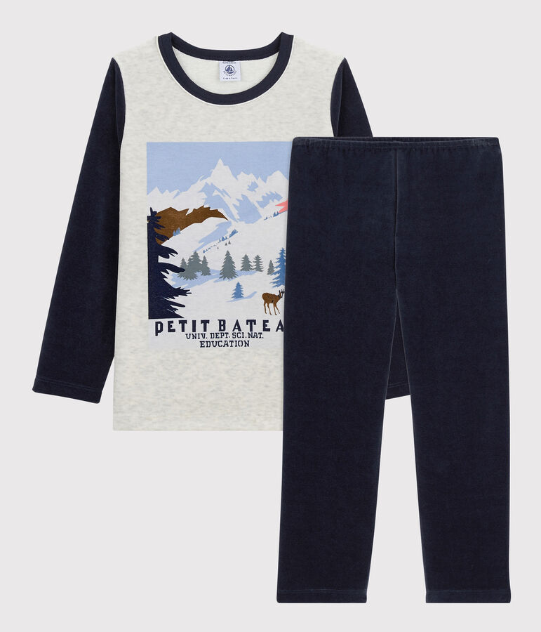 Boys' Mountain Motif Velour Pyjamas beige/multicolor