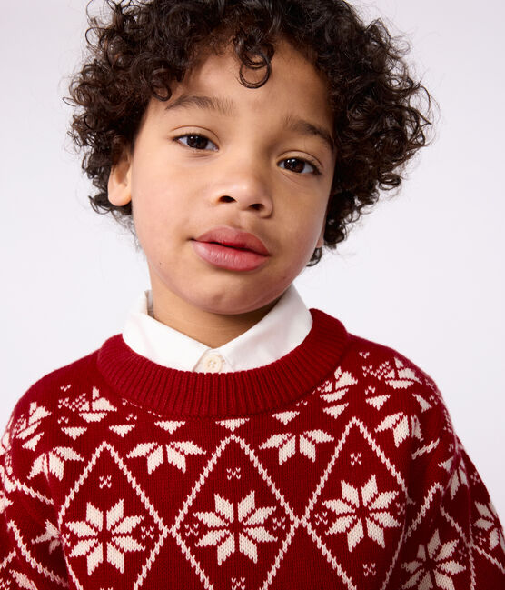 Children's patterned wool and cotton jumper AMARANTE red/AVALANCHE