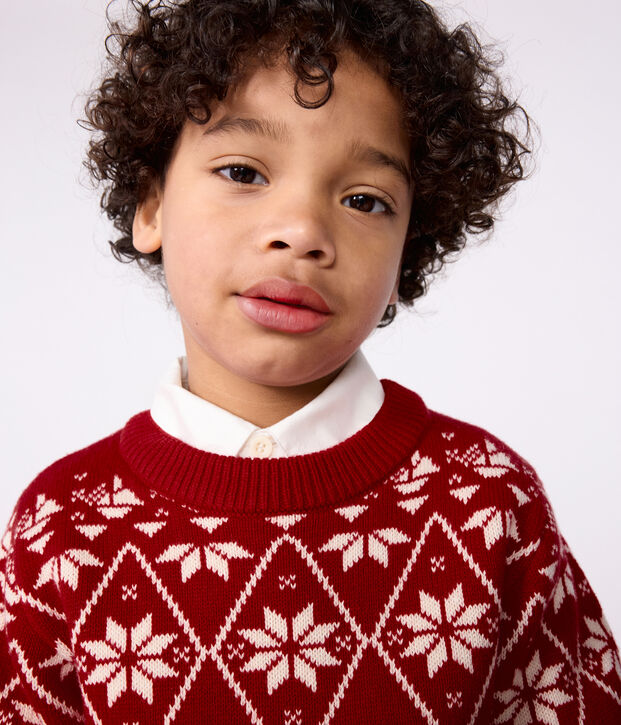 Children's patterned wool and cotton jumper red/ecru