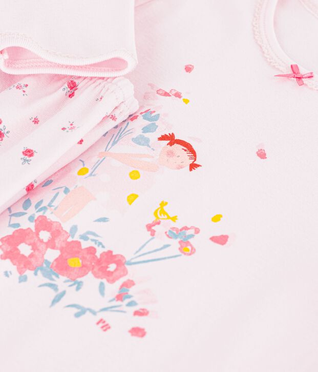 Children's cotton pyjamas with a floral motif pink/multicolor