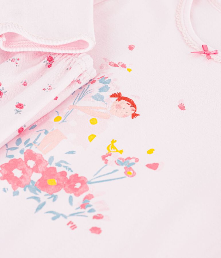 Children's cotton pyjamas with a floral motif pink/multicolor