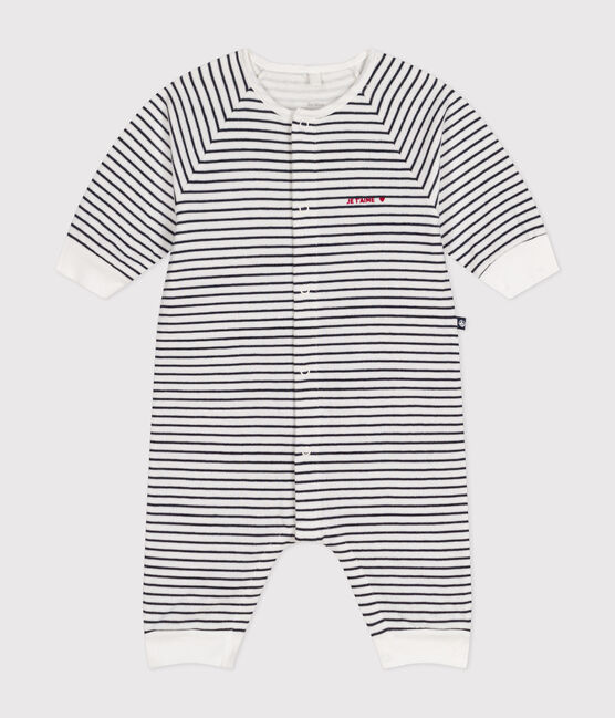 Babies' Stripy Tube Knit Bodysuit MARSHMALLOW white/SMOKING blue