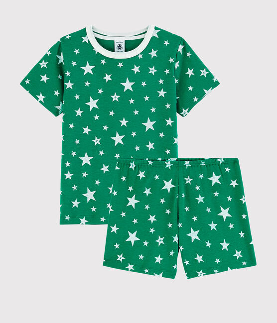 Boys' Green Starry Cotton Short Pyjamas GAZON green/ECUME white