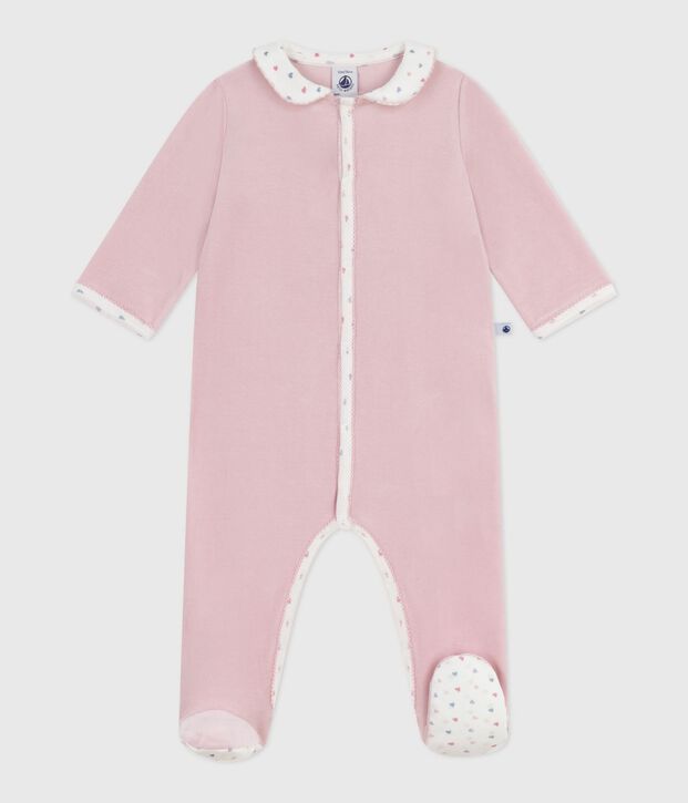 Babies' velour pyjama suit with a collar pink