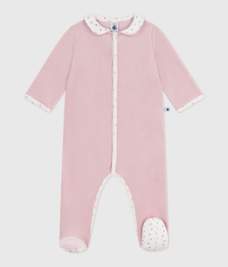 Babies' velour pyjama suit with a collar pink