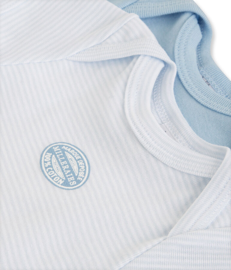 Pack of 2 baby boy short-sleeve plain/milleraies striped bodysuits . set