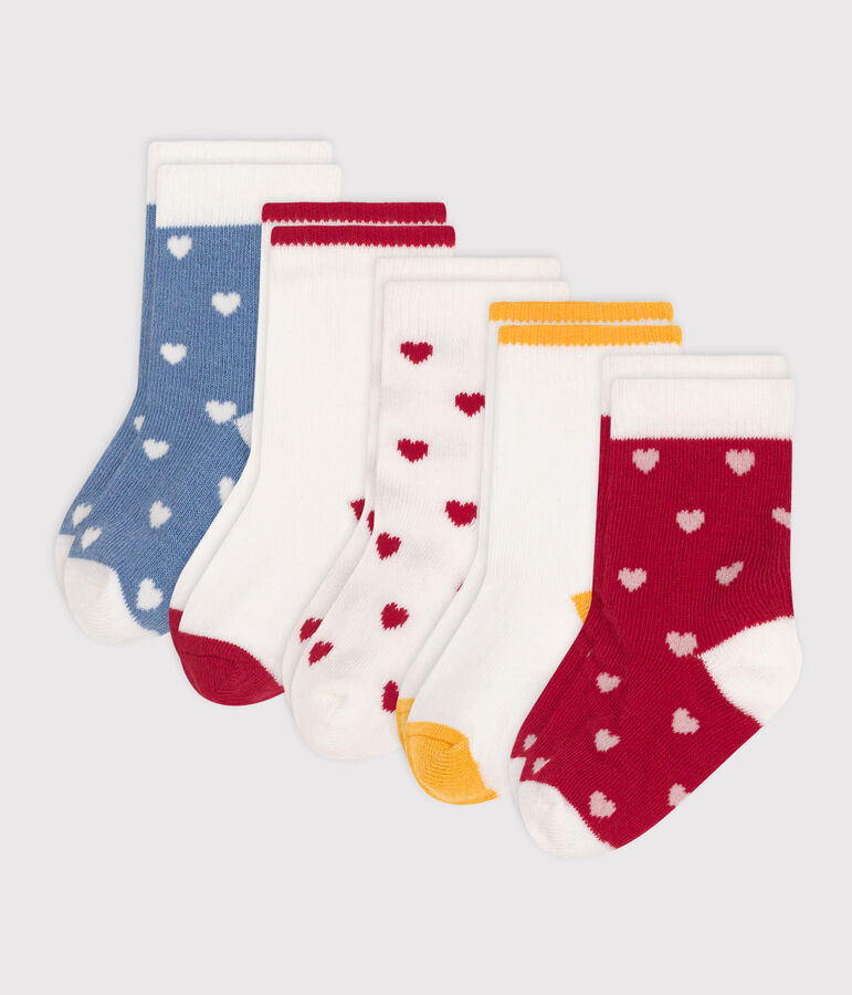 Pairs of babies' heart-pattern cotton socks - 5-Pack multicolor