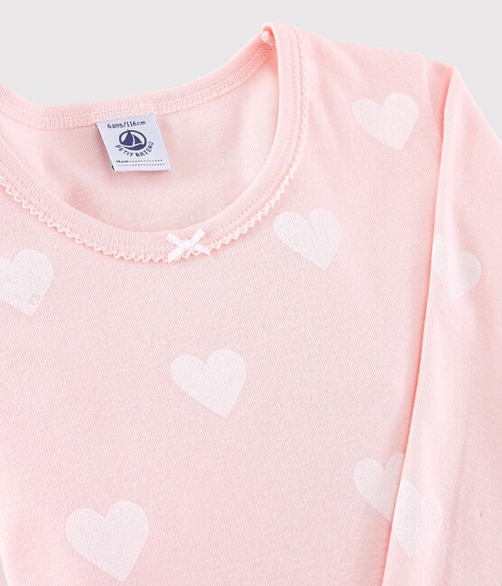 Girls' Snugfit Pink Heart Pattern Organic Cotton Pyjamas MINOIS pink/MARSHMALLOW white