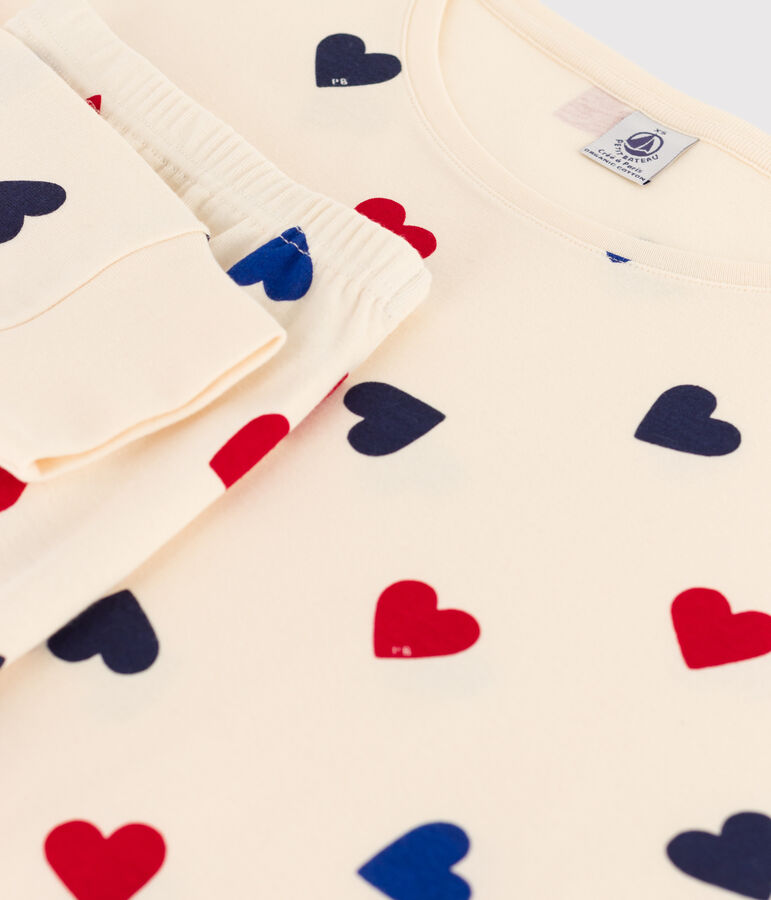 Women's Heart Themed Cotton Pyjamas Ecru/multicolor