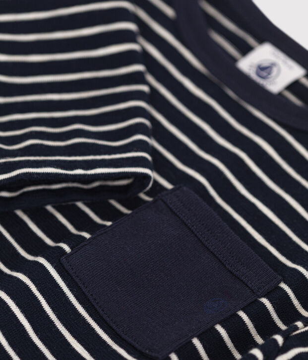 Babies' long-sleeved fine jersey T-shirt blue/beige