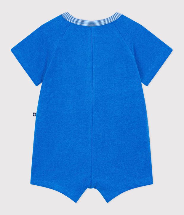 Babies' short plain cotton jumpsuit blue