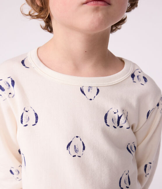 Children's penguin print fleece pyjamas MILK blue/SOIR