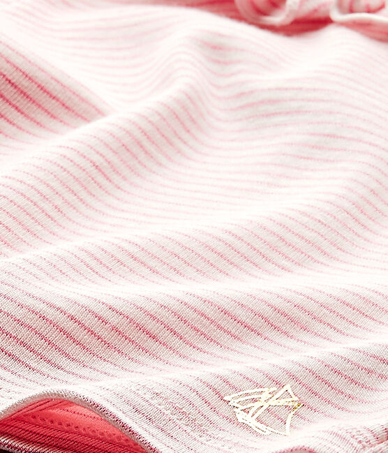 Baby girls' striped T-shirt MARSHMALLOW white/PETAL pink