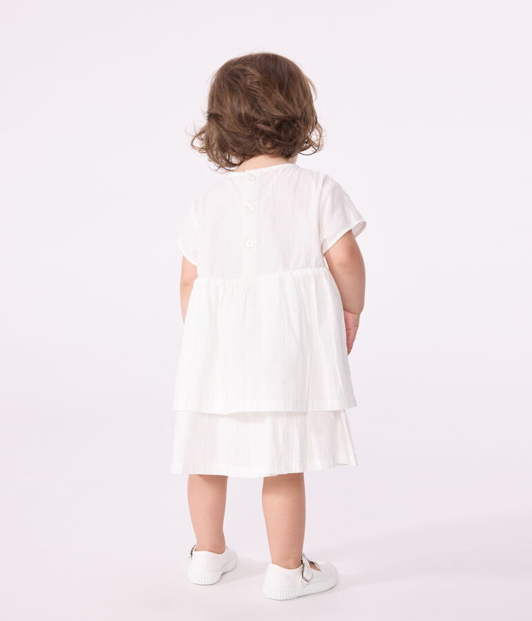 Babies' short-sleeved lightweight cotton dress for special occasions white/grey