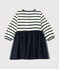 Baby Girls' Long-Sleeved Dual Material Dress COQUILLE beige/SMOKING blue