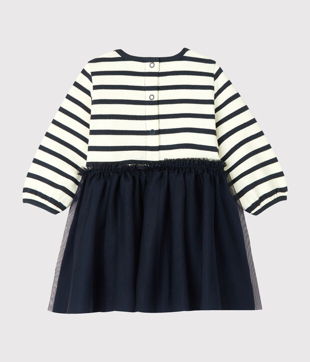 Baby Girls' Long-Sleeved Dual Material Dress white/blue