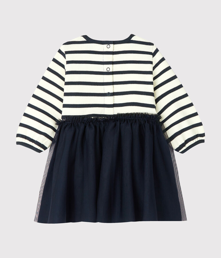 Baby Girls' Long-Sleeved Dual Material Dress white/blue