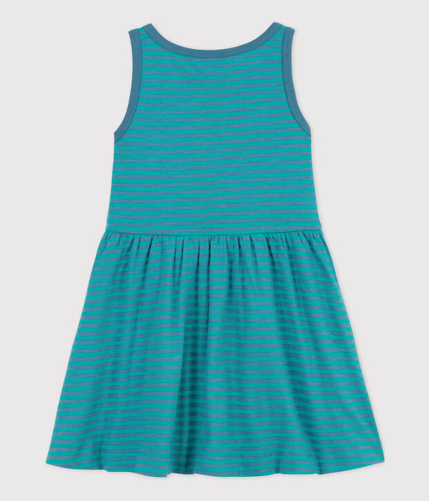 Girls' Sleeveless Striped Cotton Dress blue/green