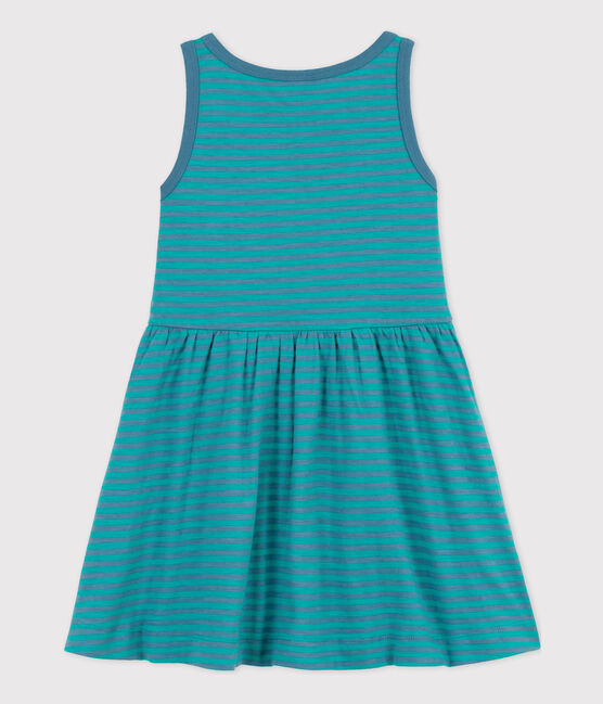 Girls' Sleeveless Striped Cotton Dress LAVIS green/VERDE blue