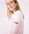 Women's long-sleeved cotton Breton t-shirt MARSHMALLOW white/CHARME pink