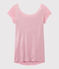 Women's iridescent linen tee with cowl neck at the back BABYLONE pink/ARGENT grey