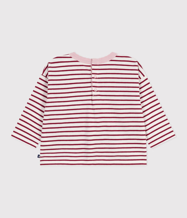 Babies' long-sleeved stripy cotton T-Shirt red/red