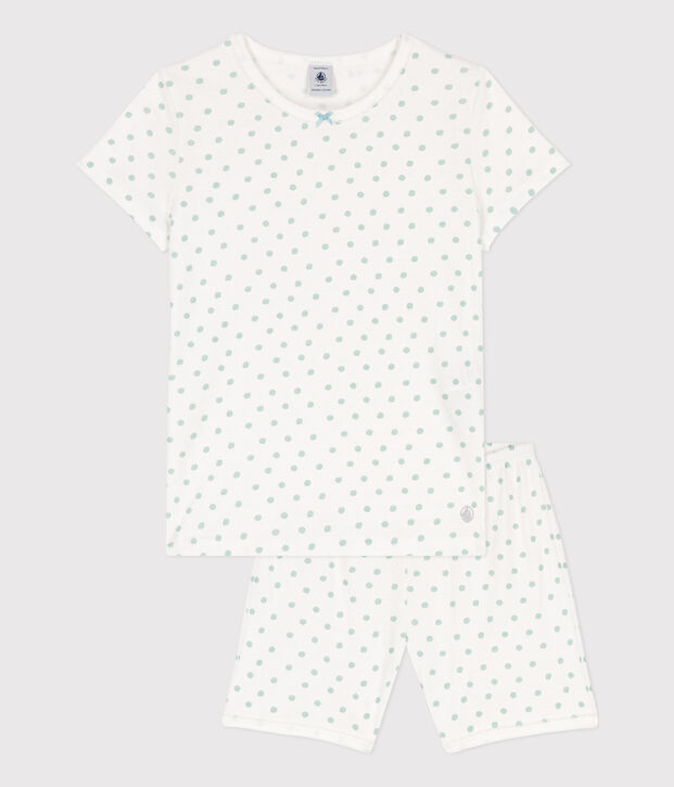 Girls' Spotted Cotton Short Pyjamas white/green