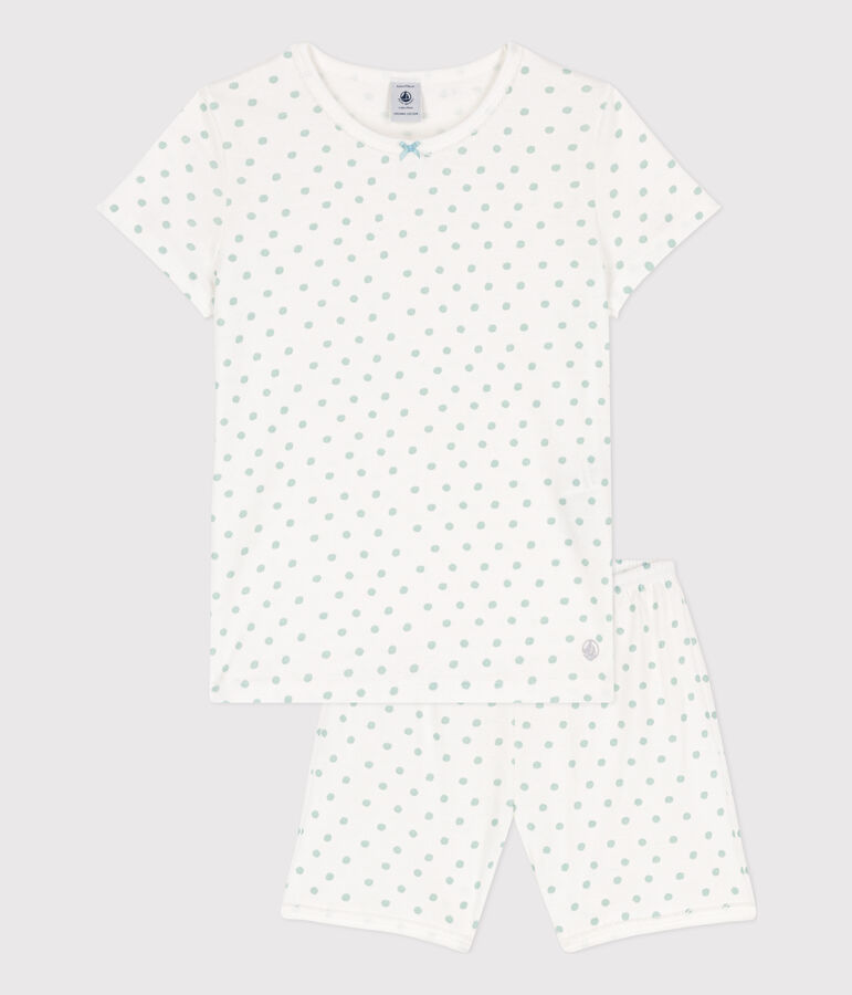 Girls' Spotted Cotton Short Pyjamas white/green