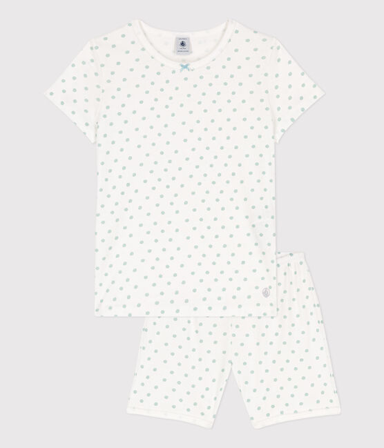 Girls' Spotted Cotton Short Pyjamas MARSHMALLOW /BOB