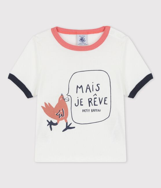 Babies' Short-Sleeved Organic Cotton T-Shirt With Motif MARSHMALLOW white