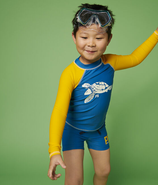 Boy's UV-Proof Recycled T-shirt MYKONOS blue/TEHONI yellow