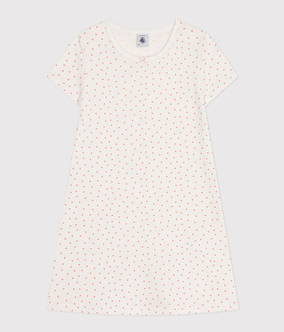 Children's Small Heart Motif Cotton Nightdress MARSHMALLOW white/PAPAYE