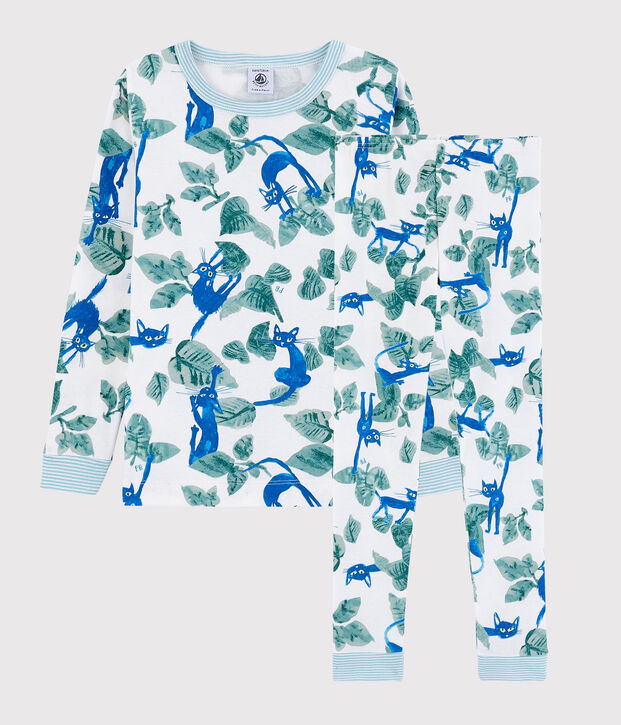 Boys' Snugfit Cat Print Cotton Pyjamas white/multicolor