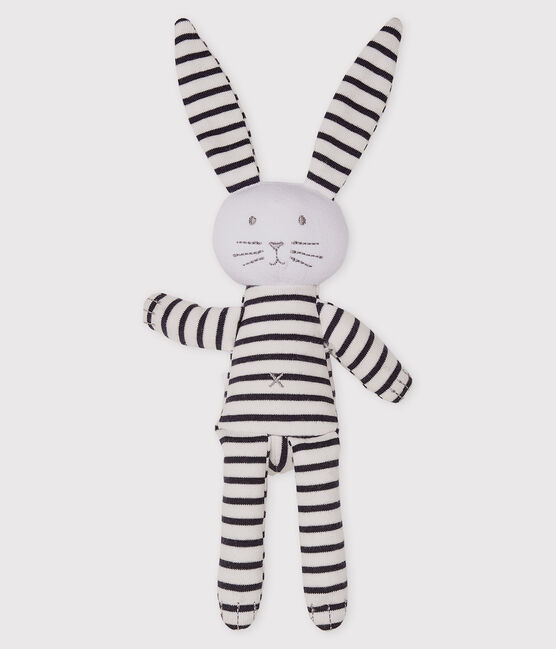Babies' Stripy Jersey Bunny Comforter MARSHMALLOW white/SMOKING blue