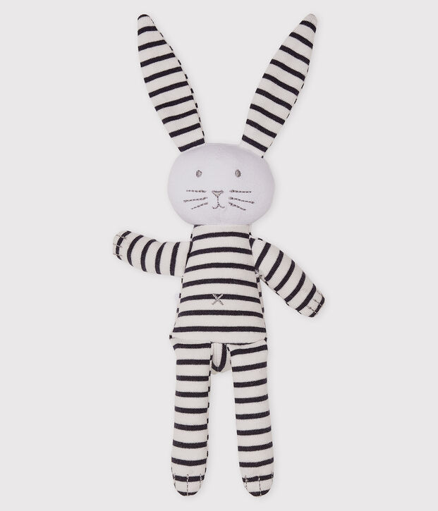 Babies' Stripy Jersey Bunny Comforter white/blue