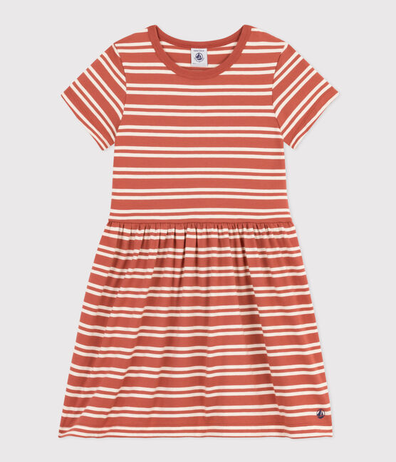 Girls' Stripy Short-Sleeved Cotton Dress FAMEUX /AVALANCHE