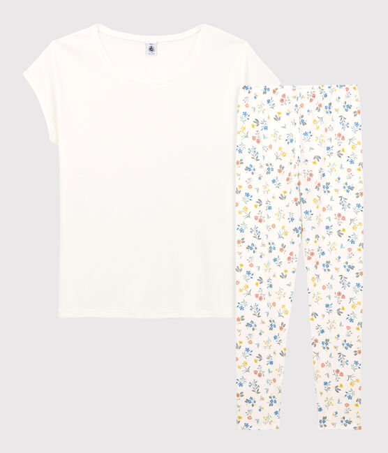 Girls' Sleeveless Cotton Pyjamas MARSHMALLOW white/MULTICO white