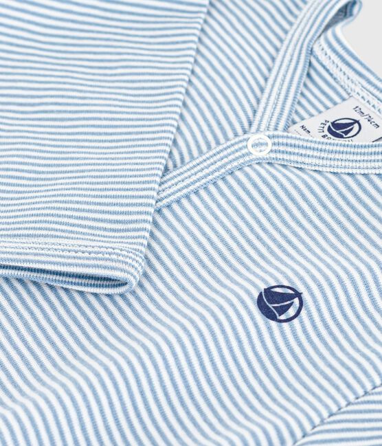 Babies' pinstriped cotton pyjama suit ADRIATIC /MARSHMALLOW