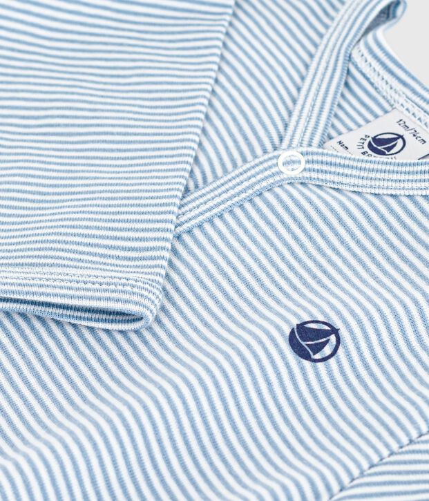 Babies' pinstriped cotton pyjama suit blue/white